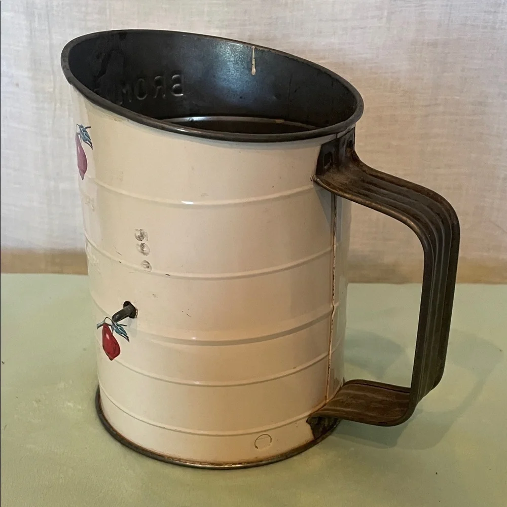 Vintage Flour Sifter with Red Apple Design